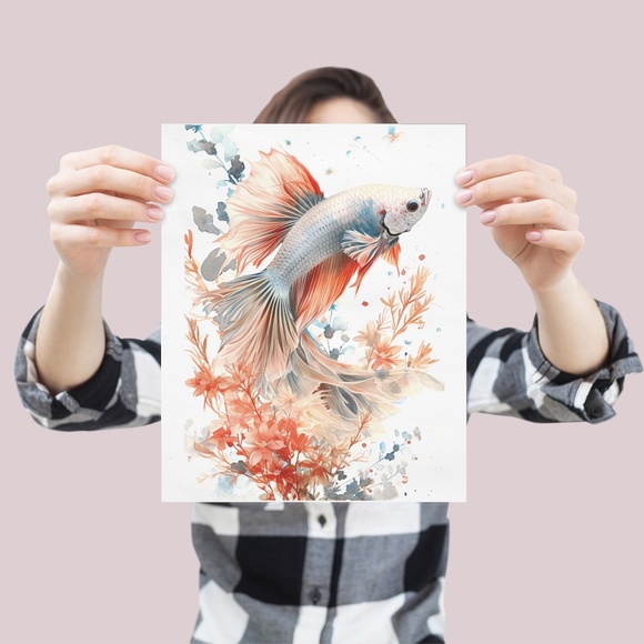 Watercolor Betta Fish Wall Art Illustration Print Poster Unframed - Picture 3 of 5